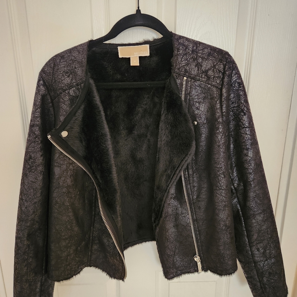 Michael Kors Moto Cropped Black Jacket Women's size Medium 🎉HP 🎉 - Picture 2 of 8